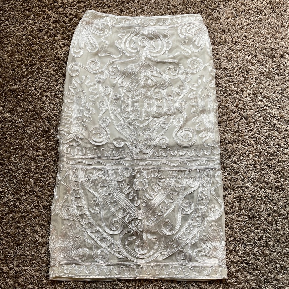 Sheer Ribbon Pattern Pencil Skirt